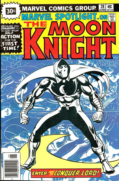 comic cover of Moon Knight posing with a blue background