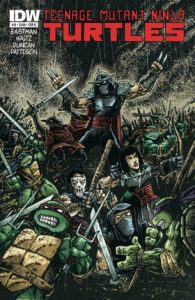 Cover of the ninja turtles fighting the Shredder