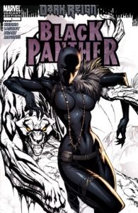 Female black panther with a sketched panther approaching in the background