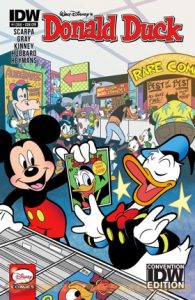 Mickey and Donald looking at comic books at a convention
